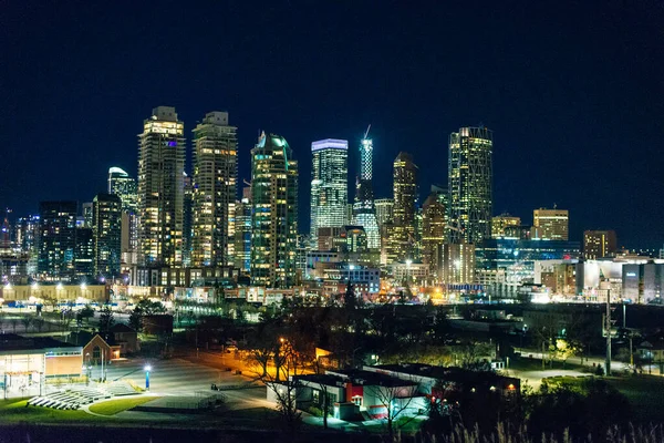 Calgary Canada Dec 2019 Nachtzicht Skyline Van Calgary — Stockfoto