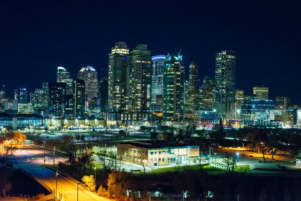 Calgary Canadá Dic 2019 Vista Nocturna Del Horizonte Calgary — Foto de Stock