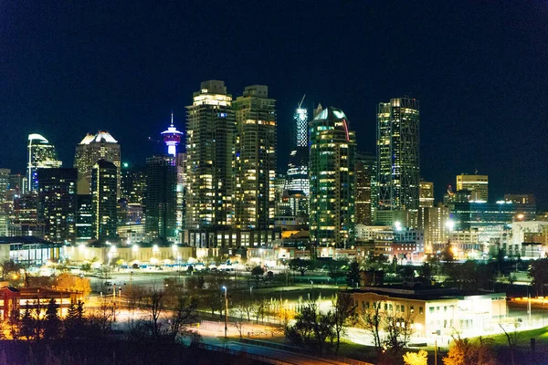 Kalgaria Kanada Grudzień 2019 Widok Nocny Panoramę Calgary — Zdjęcie stockowe