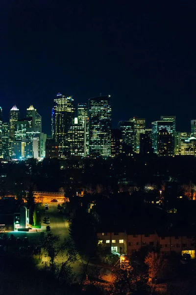Calgary Canada Dec 2019 Nachtzicht Skyline Van Calgary — Stockfoto