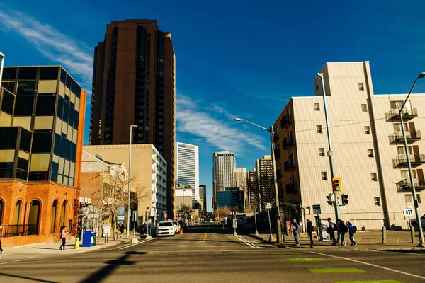 Uitzicht Calgary Centrum Centre Street Tonen Hoge Corporate Office Wolkenkrabbers — Stockfoto