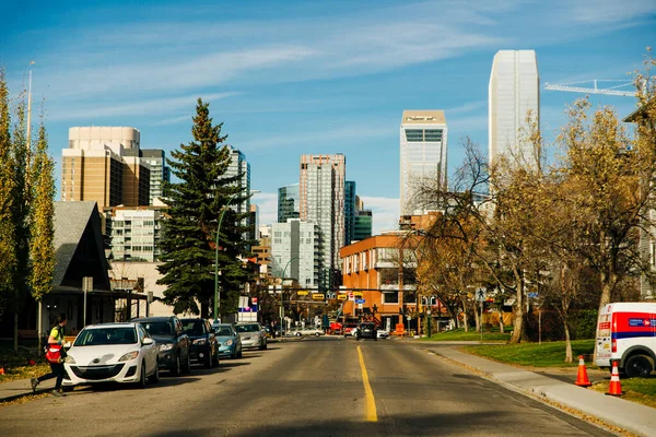 Uitzicht Calgary Centrum Centre Street Tonen Hoge Corporate Office Wolkenkrabbers — Stockfoto