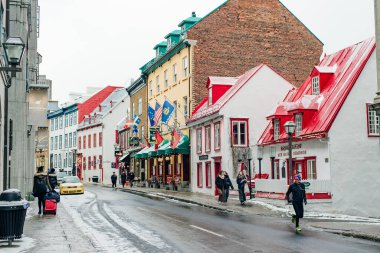 QUEBEC ŞEHRİ, CANADA - DEC, 2019 Quebec şehrinin antik mimarisi