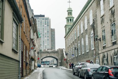 QUEBEC ŞEHRİ, CANADA - DEC, 2019 Quebec şehrinin antik mimarisi