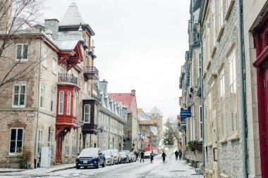 QUEBEC ŞEHRİ, CANADA - DEC, 2019 Quebec şehrinin antik mimarisi
