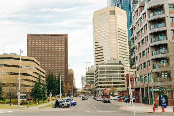 Uitzicht Calgary Centrum Centre Street Tonen Hoge Corporate Office Wolkenkrabbers — Stockfoto