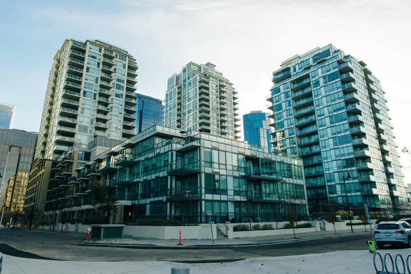 Uitzicht Calgary Centrum Centre Street Tonen Hoge Corporate Office Wolkenkrabbers — Stockfoto