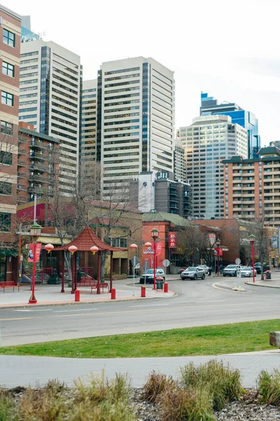 Uitzicht Calgary Centrum Centre Street Tonen Hoge Corporate Office Wolkenkrabbers — Stockfoto