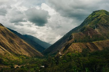 Kayıp İnka şehri Machu Picchu, Cucco yakınlarında. Gri taş inka duvarlar ve dağın önündeki yeşil çimenler..