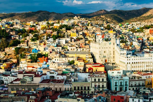 Cityscape of Guanajuato city with the Basilica of Our Lady of Guanajuato, Mexico.
