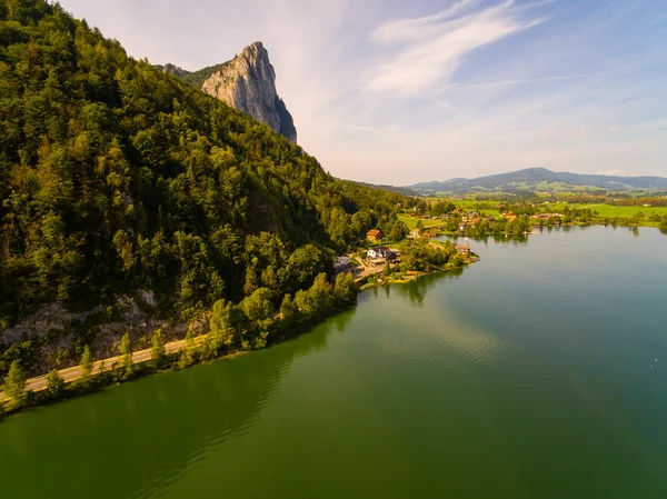 A légi felvétel, panoráma, a Mondsee, Ausztria, — Stock Fotó