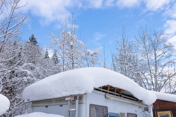 Winter, kamperen, sneeuw, blauwe, hemel — Stockfoto