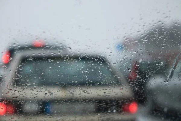 Bad Weather Driving on a Highway - Traffic Jam.