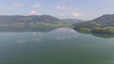 Havadan görünümü, panorama üst Mondsee, Avusturya, Avusturya, 