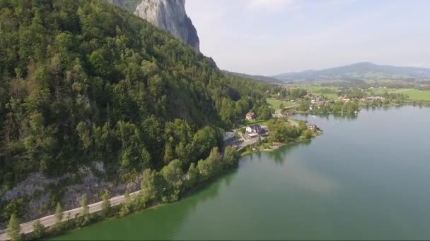 Vista aérea, lago, panorama desde Mondsee, Austria Europa — Vídeos de Stock