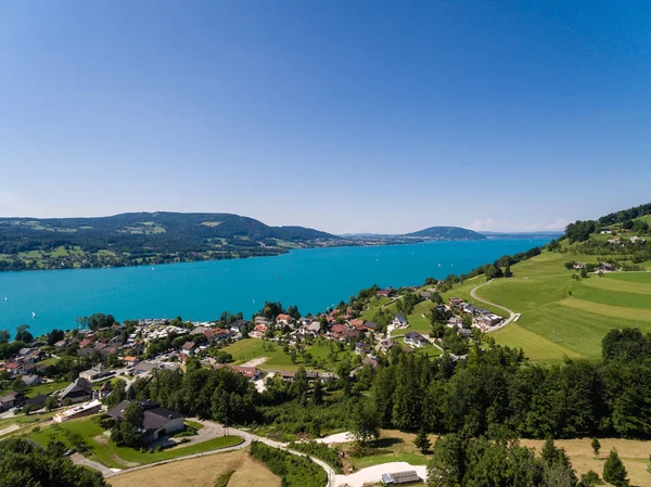 Vista AERIAL do lago Attersee, Attersee, Alta Áustria, Áustria — Fotografia de Stock