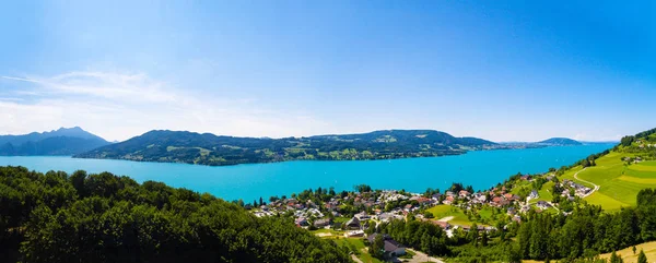 Havadan görünümü Attersee Gölü Attersee, Upper Austria, Avusturya