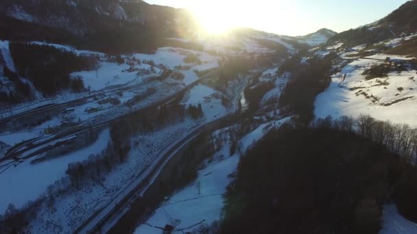 Alps Aerial View Winter Austria Mountains — Stock Video