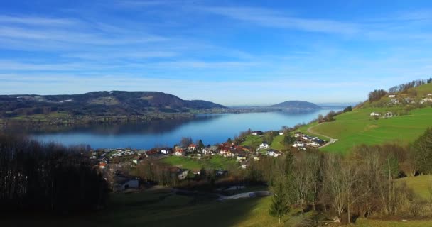 Havadan Görünümü Avusturya Gölü Attersee — Stok video