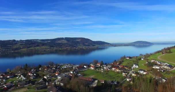 Havadan Görünümü Avusturya Gölü Attersee — Stok video