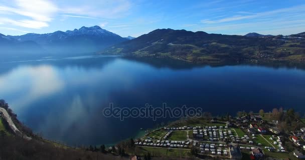 Havadan Görünümü Avusturya Gölü Attersee — Stok video