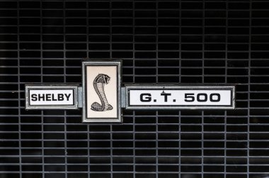 Tip plakası üzerinde eski bir Mustang ön ızgara.