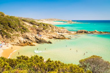 Panorama Chia Coast, Sardunya, İtalya.
