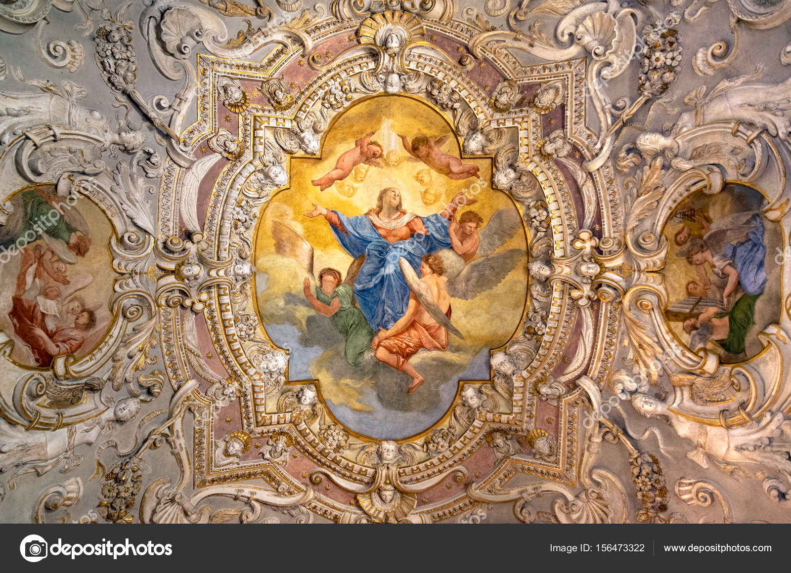 Painting Decorated Ceiling Of An Ancient Christian Church Stock