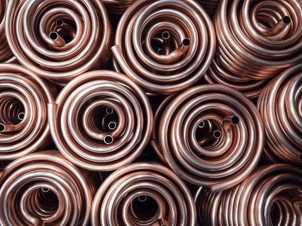 Heat exchangers obtained by wrapping copper tube. — Stock Photo, Image