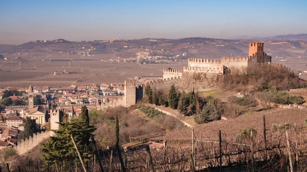 Nézd Soave (Olaszország), és a híres középkori vár — Stock Fotó