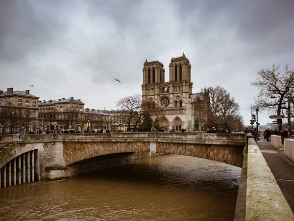 Catedral de Notre Dame se encuentra en el corazón de París en la bodega —  Fotos de Stock