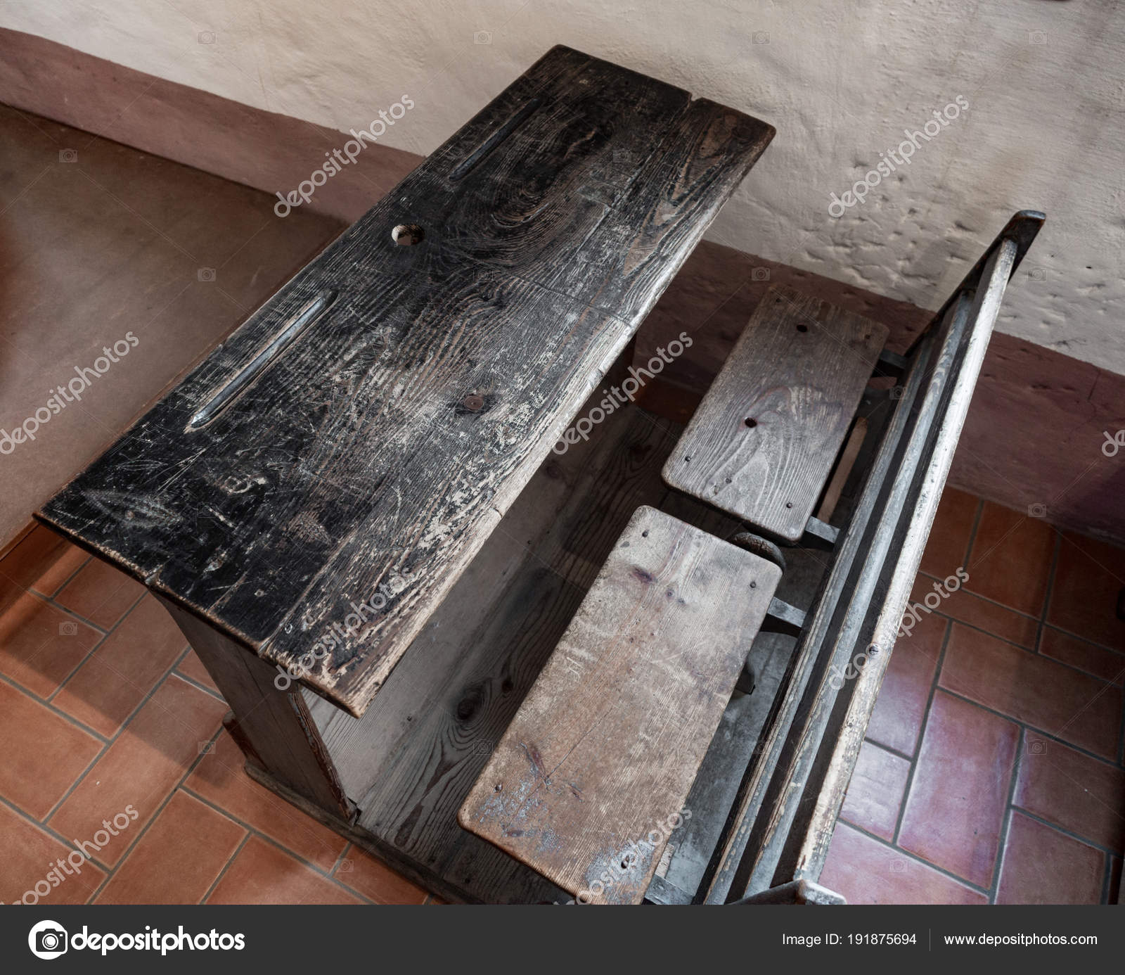 Old School Desk With Inkwell Antique Wooden School Desk With A