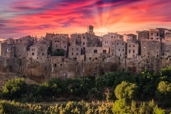 Panorama Pitigliano Stad Byggd Tuff Klippa Vackraste Byarna Italien — Stockfoto