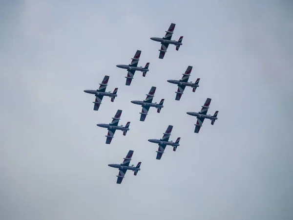 Brescia Italien Juni 2019 Trikolore Pfeile Rautenform Während Einer Flugschau — Stockfoto