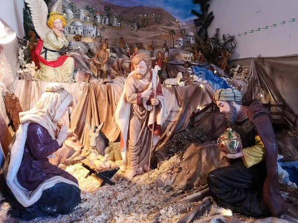 Ossana Italy December 2019 Nativity Scene Made Handmade Ceramic Figurines — Stock Photo, Image