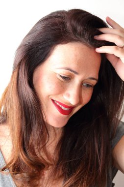 Güzel, hamile bir kadının portresi.