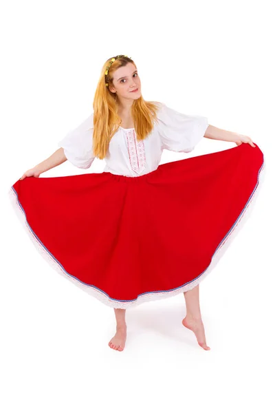 ロシアの伝統的な服の謎の美少女 — ストック写真
