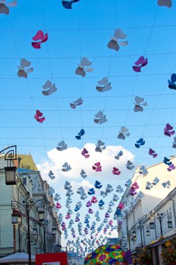 Sokaklarda renkli güvercinler ile dekorasyon