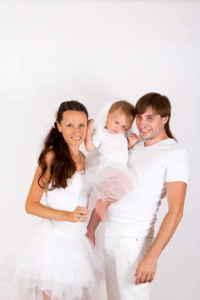 Family in white photography in the Studio — Stock Photo, Image