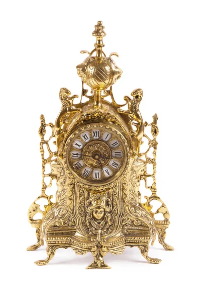 Gold Vintage Clock White Background — Stock Photo, Image