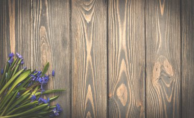 Paskalya kartı. Ahşap ve kardelen