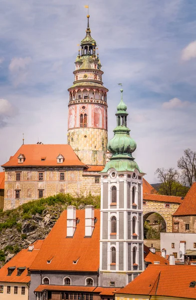 Stara wieża Cesky Krumlov w południowych Czechach — Zdjęcie stockowe