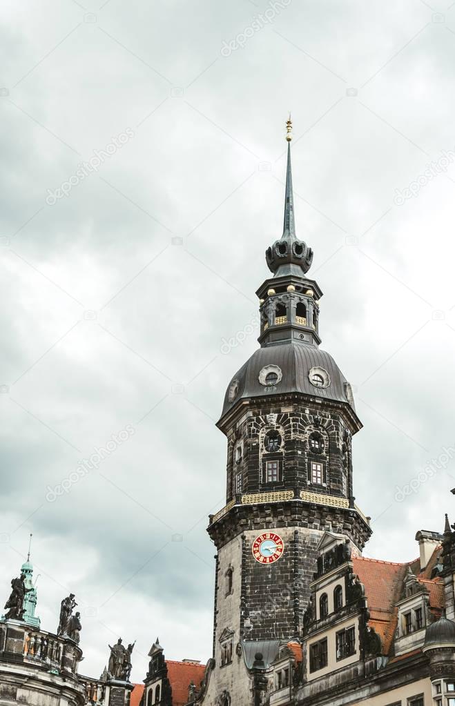 Historic city of Dresden. Old clock tower in Dresden