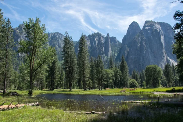 Πλημμυρίζουν Λιβάδια στην κοιλάδα Yosemite — Φωτογραφία Αρχείου