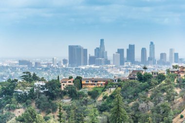 Los Angeles, California iş merkezi. Cityscape downtown, havadan görünümü