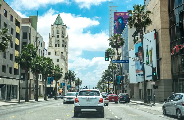 Trafic Automobile Touristique Sur Hollywood Boulevard Los Angeles Attractions Touristiques — Photo