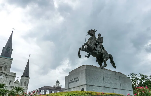 Άγαλμα Του Μας Προέδρου Jackson Στο Jackson Square Στη Νέα — Φωτογραφία Αρχείου