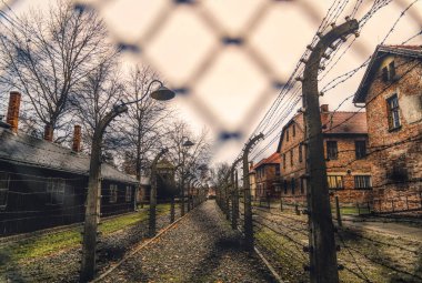 Polonya 'daki Auschwitz-Birkenau Nazi toplama kampının bölgesi. Avrupa 'da soykırım