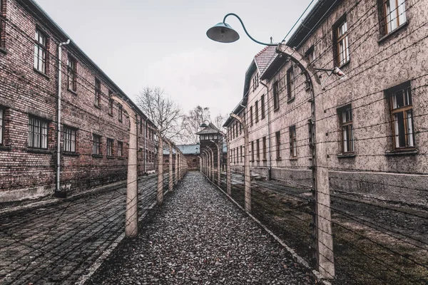 Polonya 'daki Auschwitz-Birkenau Nazi toplama kampının bölgesi. Avrupa 'da soykırım