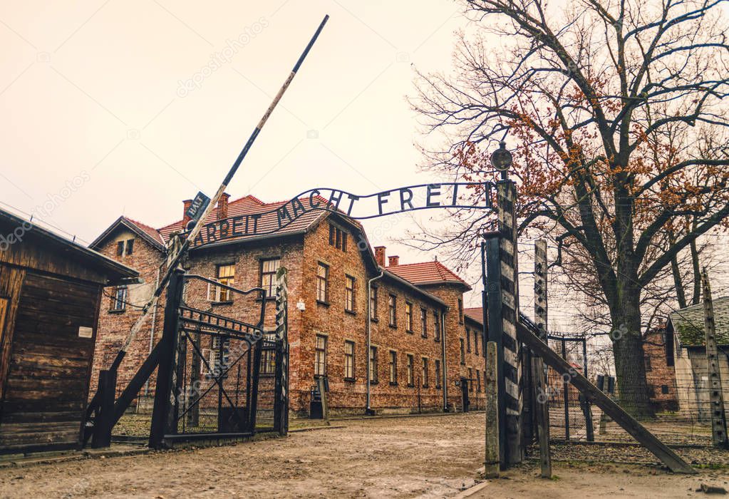 Territory of the Nazi concentration labor camp Auschwitz-Birkenau in Poland. Holocaust in Europe